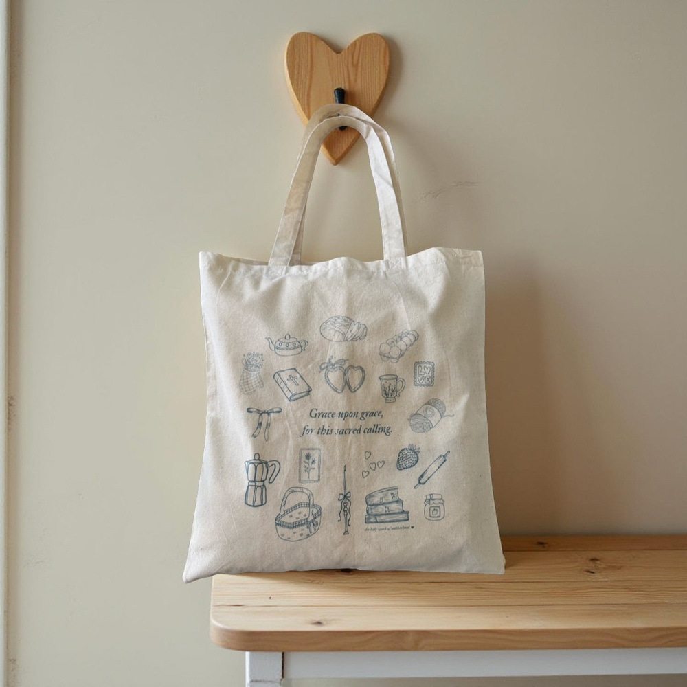 “Grace upon grace for this sacred calling” Canvas Cottage core Tote Bag for Moms - Picture 5 of 6